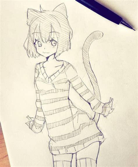 Anime Cat Girl Sketch Drawing Sketches In Anime Drawings Anime Cat