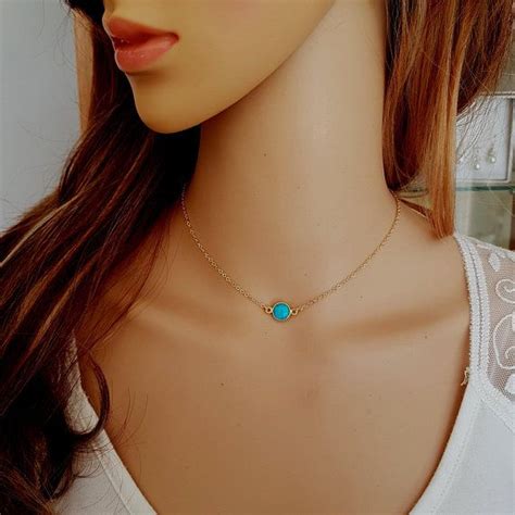 Tiny Turquoise Necklace Choker K Gold Fill Small Blue Turquoise