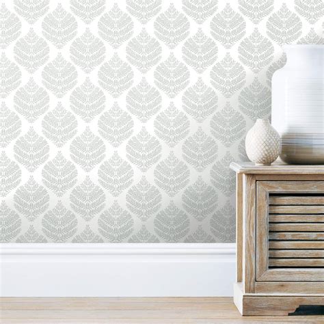 Hygge Fern Damask Peel And Stick Wallpaper Gray And White Us Wall Decor