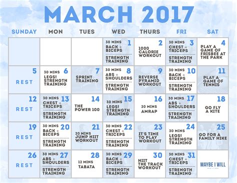5 day workout plan for beginners. March Workout Plans - Maybe I Will