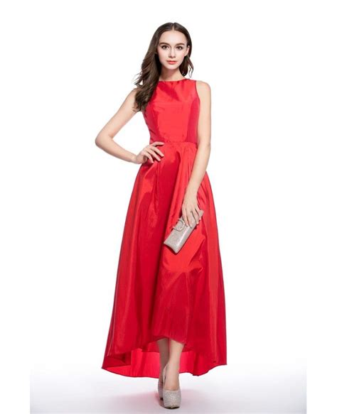 Red A Line Scoop Neck High Low Formal Dress Ck546 53