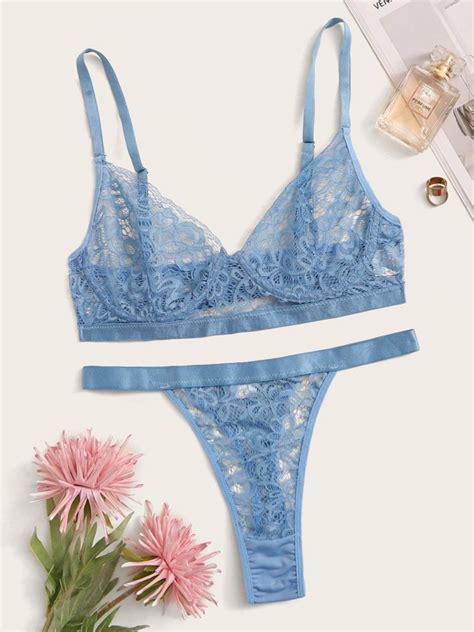 Floral Lace Underwire Sheer Lingerie Set Shein Usa