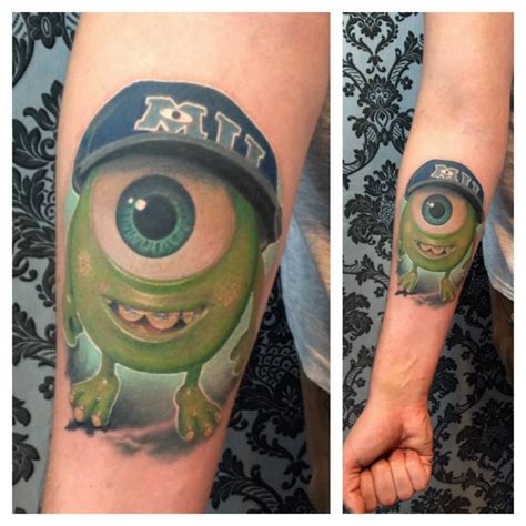 Monster ink tattoo & piercing studio is an award winning custom tattoo shop located in crystal lake, illinois. Mike Wazowski tattoo on the right inner forearm.
