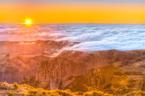 Amazing Sunset Over Madeira Island Stock Image Image Of Cliff