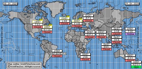 World Stock Markets Map Shows The Current Open Closed Holiday Status