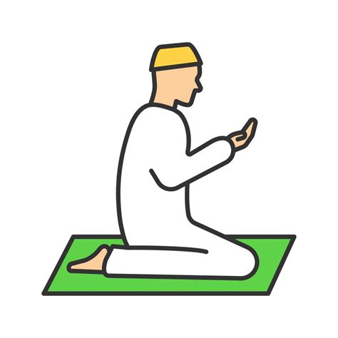 Praying Muslim Man Color Icon Worship Islamic Culture Isolated