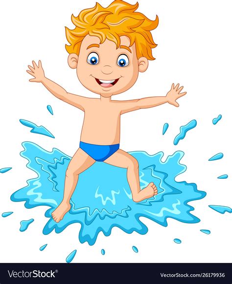 Cartoon Boy Playing On Water Royalty Free Vector Image