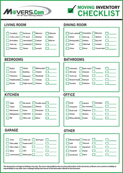 Free Printable Moving Inventory List