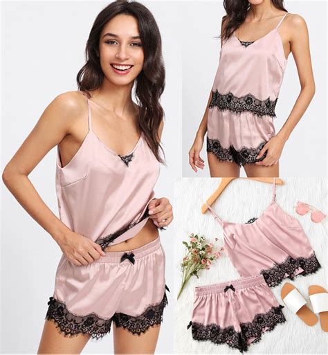 2018 Sexy Casual Women Silk Satin Lace Babydoll Sleepwear Nightwear