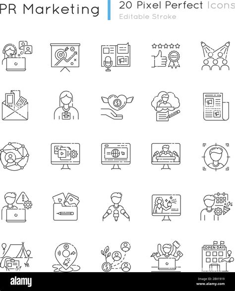 Pr Marketing Pixel Perfect Linear Icons Set Brand Image Corporate