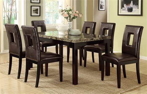Luxury Look Dark Brown Faux Marble Top Table Casual 7 Piece Dining Set