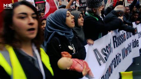 watch thousands march in london for aleppo middle east eye