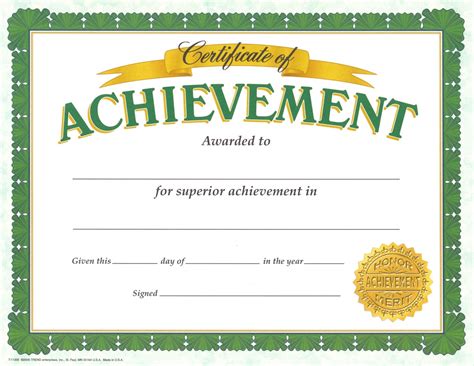 Certificate Of Achievement Template Free Addictionary