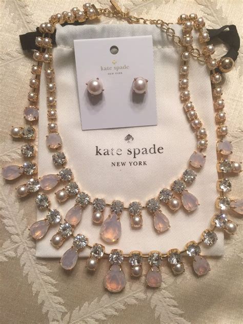 Kate Spade Crystal Chapel Necklace Earrings Set Pearls Blush Pink