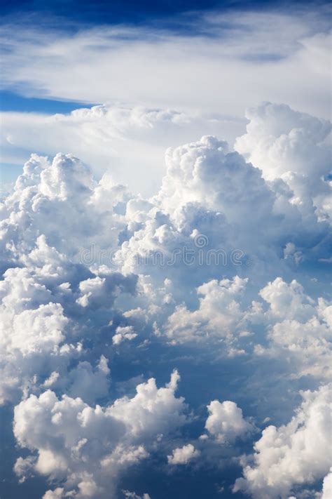 Cumulus Clouds On Blue Sky Seen From Above Cloudscape At High Altitude