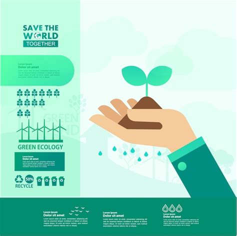 Salvar El Mundo Juntos Ecología Verde Vector Premium