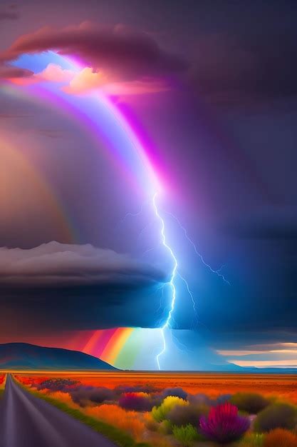Premium Photo Rainbow Storm Clouds Over A Landscape Thunder And