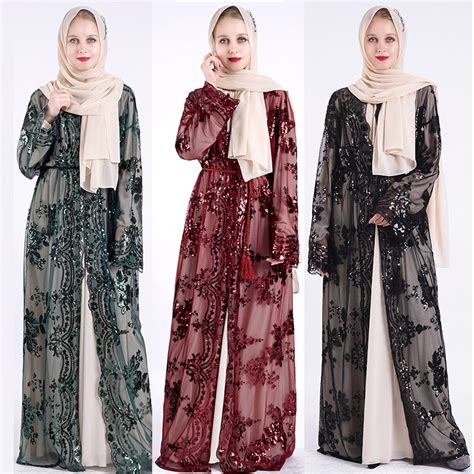 eid mubarak embroidery sequin abaya turkey kimono cardigan muslim hijab dress islam abayas for