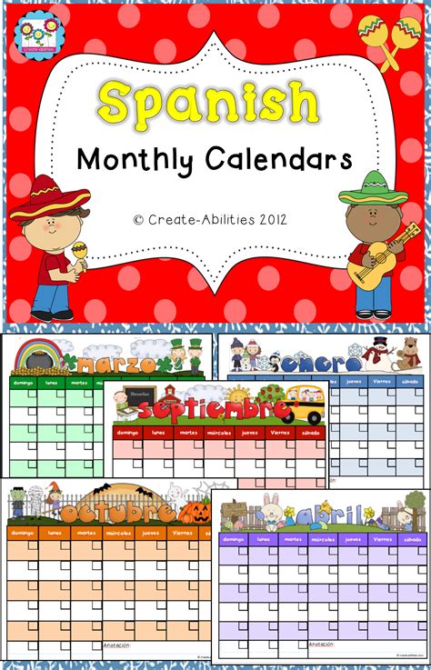 Free Monthly Calendars In Spanish Elementary Spanish Lessons