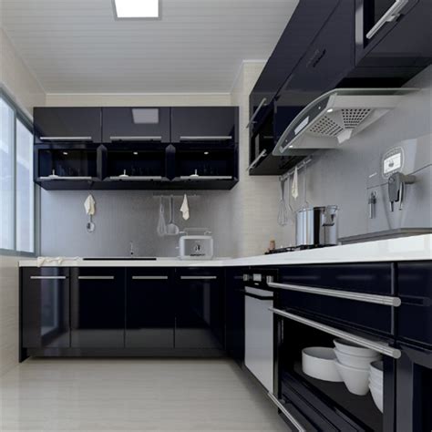 Modern Design High Gloss Black Lacquer Kitchen Cabinets With Island
