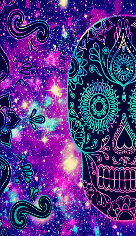 1274x2214 Colorful Tribal Galaxy Skull Wallpaper I Purple Sugar