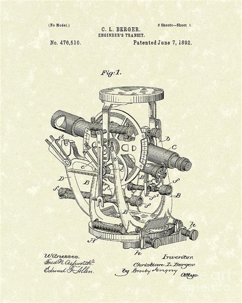 engineer s transit 1892 patent art drawing by prior art design