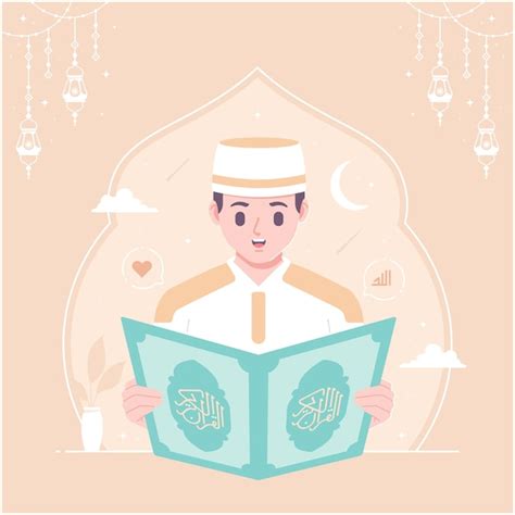 Premium Vector Islamic Boy Character Reading Quran Illustration Design