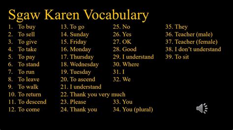 Karen Language Sgaw Dialect Vocabulary 1 Youtube