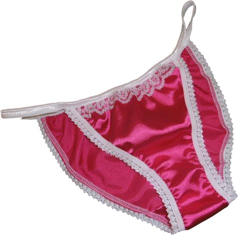 Shiny Satin And Lace Mini Tanga String Bikini Panties Hot Pink With Ivory Trim Size S Fits Hips