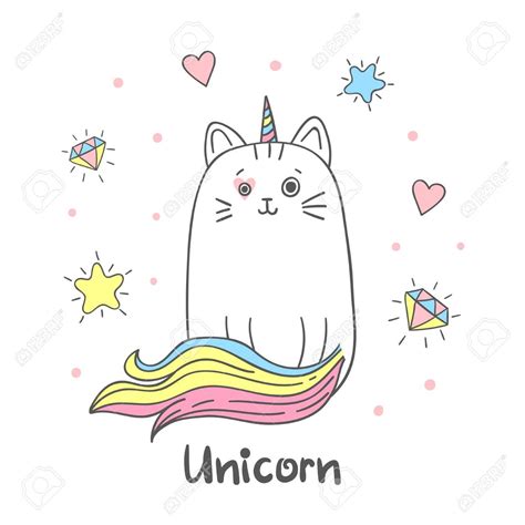 Cute Rainbow Cat Unicorn Vector Illustration