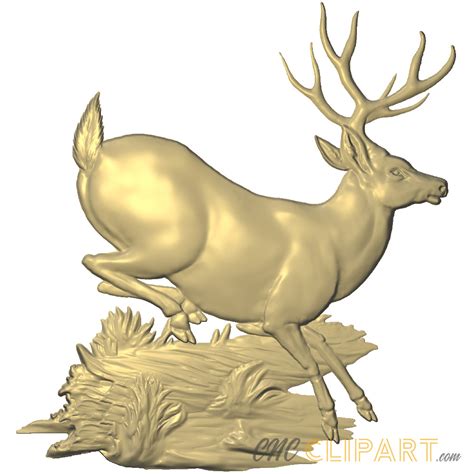 Deer Jumping Over A Log 3d Relief Model Cnc Clipart