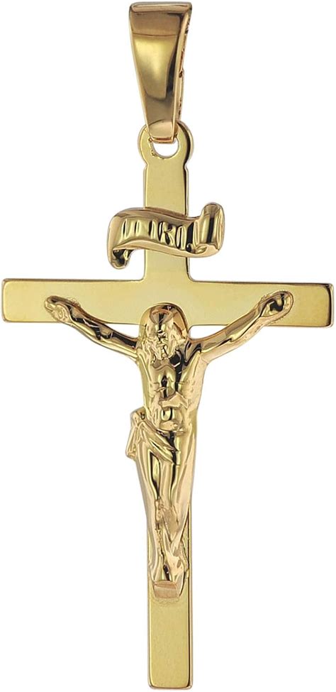 Trendor 750 Gold18 Carat 24 X 15 Mm Crucifix Pendant For Men And Women