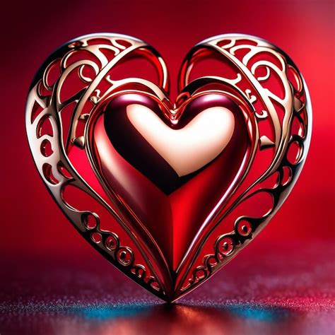 Premium Ai Image Red Metalic Love Heart Abstract Background