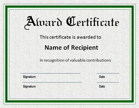 Award Certificate Template Free Word Templates