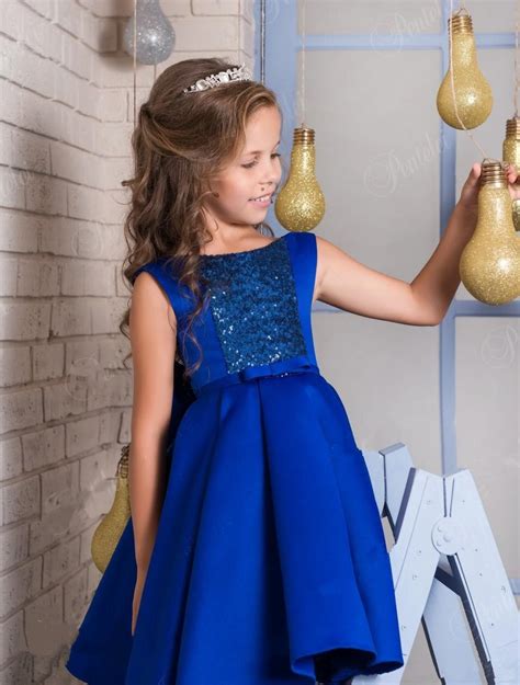 Royal Blue Girls Party Dresses 2017 Pentelei With Knee Length And Bow