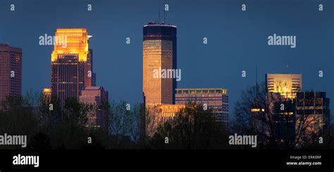 Minneapolis Skyline At Dusk Stock Photo Alamy
