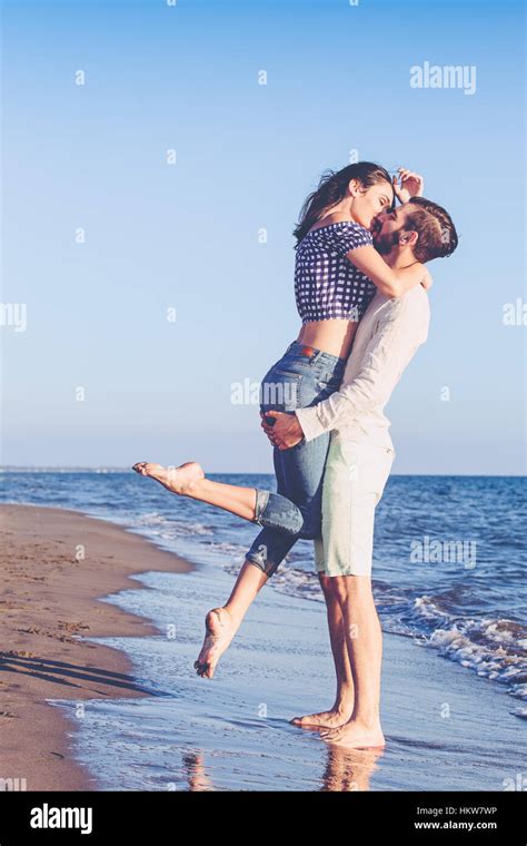 Happiness And Romantic Scene Of Love Couples Partners On The Beach