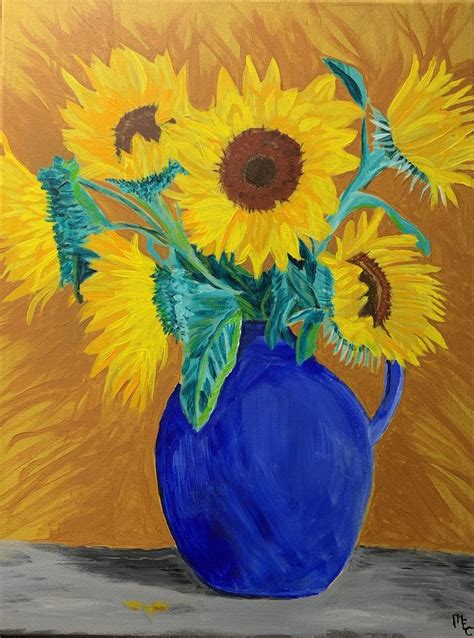 Sunflowers In Blue Vase Art Blue Vase Painting