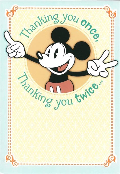 Walt Disney Mickey Mouse Thank You Once And Twice Greeting Card Walt
