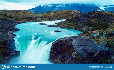 Aerial View To The Salto Grande Waterfall On The Paine River In The