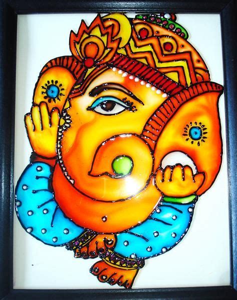 Lord Ganesha Glass Painting Patterns Madhubani Painting Flower Drawing