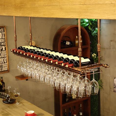 Target/furniture/ceiling mounted wine rack (52)‎. Iron hanging wine glass rack Ceiling | Wine glass storage ...