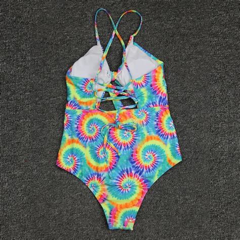 Buy Women Sling One Piece Swimwear Sexy High Waist Bathing Suit Tie Dye Printed Summer Beachwear