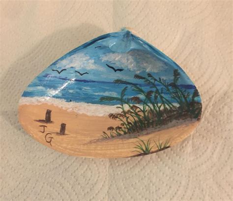 Hand Painted Maine Coastal Scene On A Clam Shell Etsy Seashell