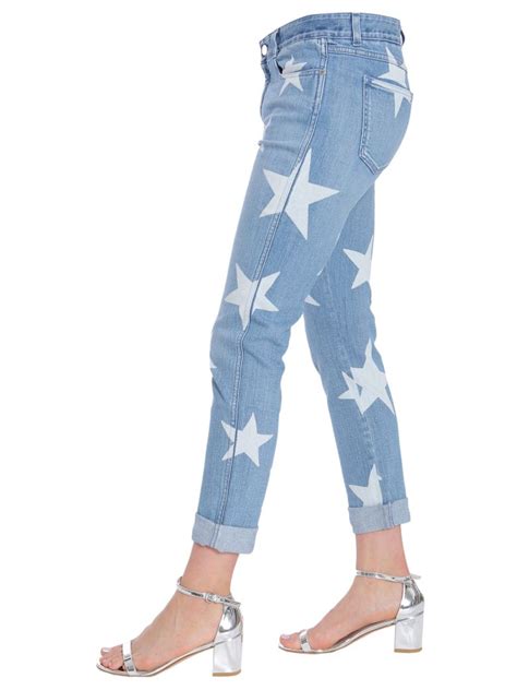 Stella Mccartney Skinny Boyfriend Stars Print Denim Jeans Light Blue