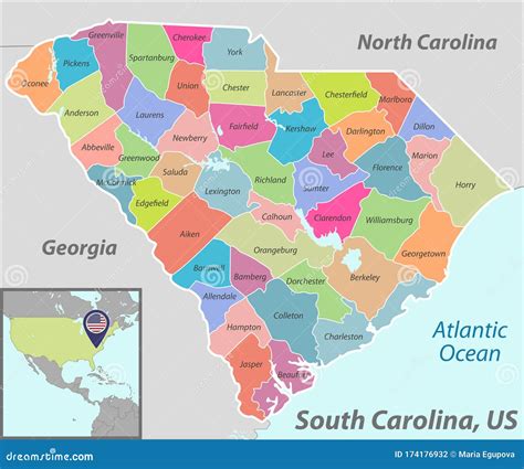 Map Of State South Carolina Usa Stock Vector Illustration Of Borders