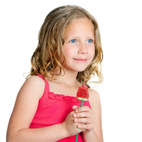 Close Up Portrait Of Sweet Girl With Candy Rose Stock Image Image Of