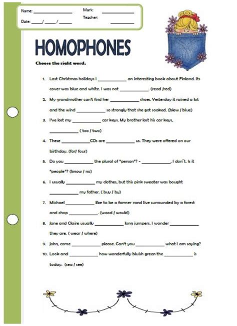 homophone worksheets games