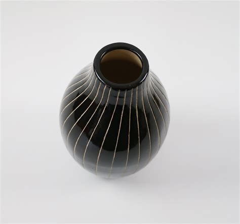 Vintage Black And White Striped Sgraffito Vase