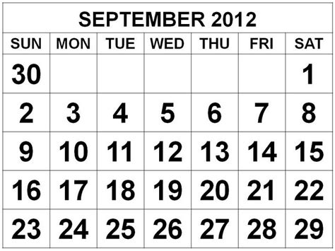 Calendar 2012 Free Printable Calendar September 2012